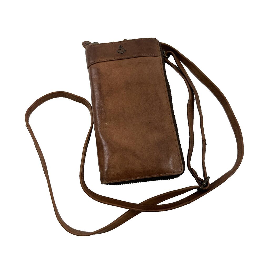 Harbour 2nd Lina Wallet Crossbody Brown Leather Zip Around Credit Card Slot Coin